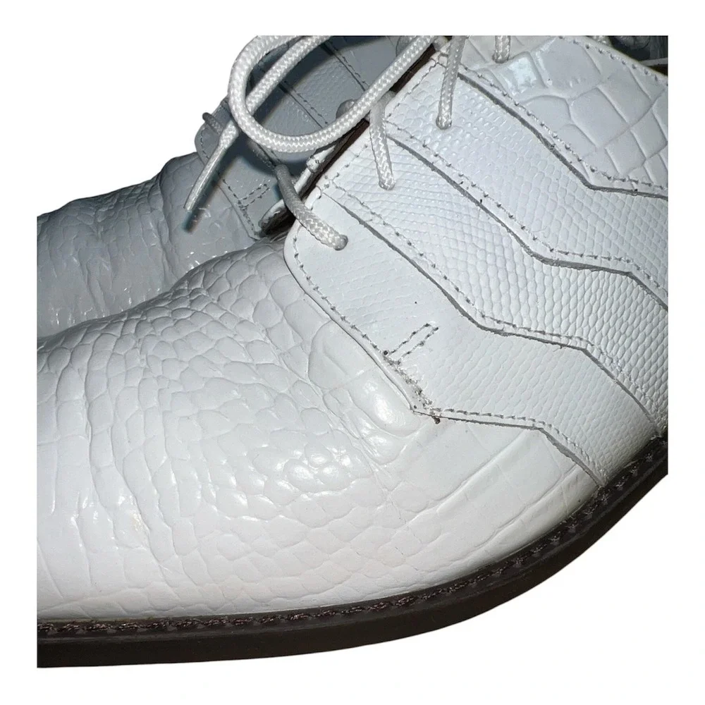 Stacy Adams Oxford Mens 10.5 White Crocodile Embossed Formal Dress Shoes